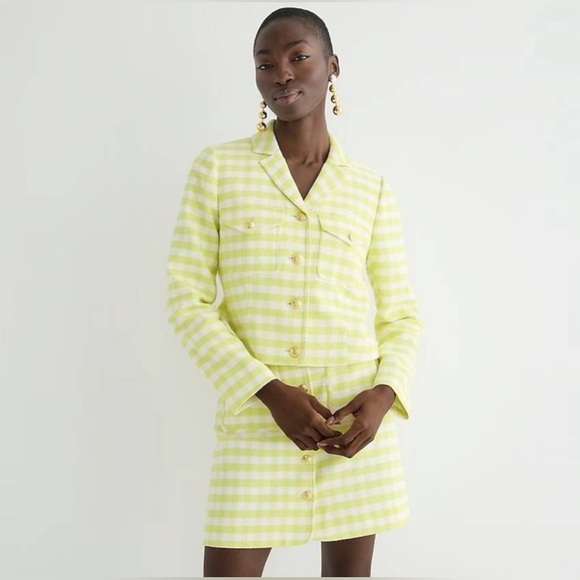 J Crew - Button Front Mini Skirt in Gingham Plaid Terry Tweed - Picture 2 of 7